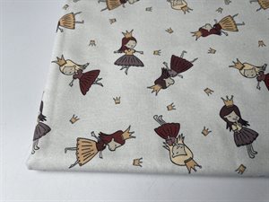 Patchwork stof (prøvetryk) - små søde prinsesser på gråblå bund, 275 cm